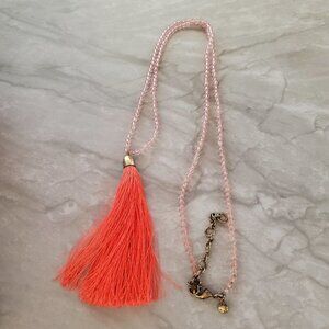💕 J.Crew Light Pink Bright Beaded Strand Thread Tassel Pendant Necklace 💕